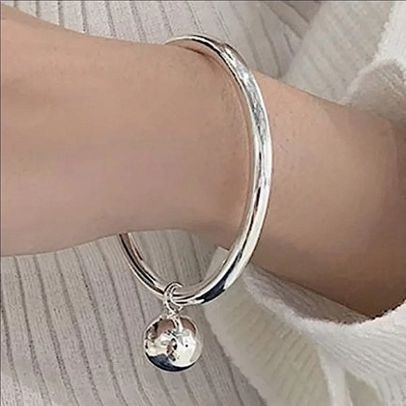 Drop Ball Sterling Silver Bangle Bracelet Ball Charm - Picture 7 of 15